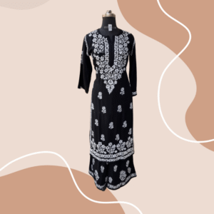 Embroidered Chikankari Straight Kurta with Pant Set